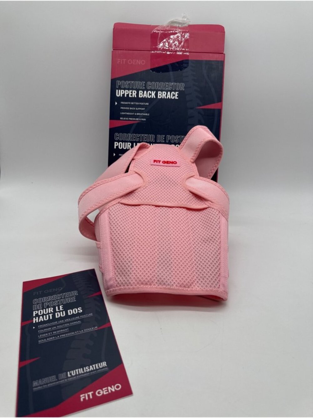 Fit Geno Posture Corrector Brace Pink Adjustable Back Support 32-45in